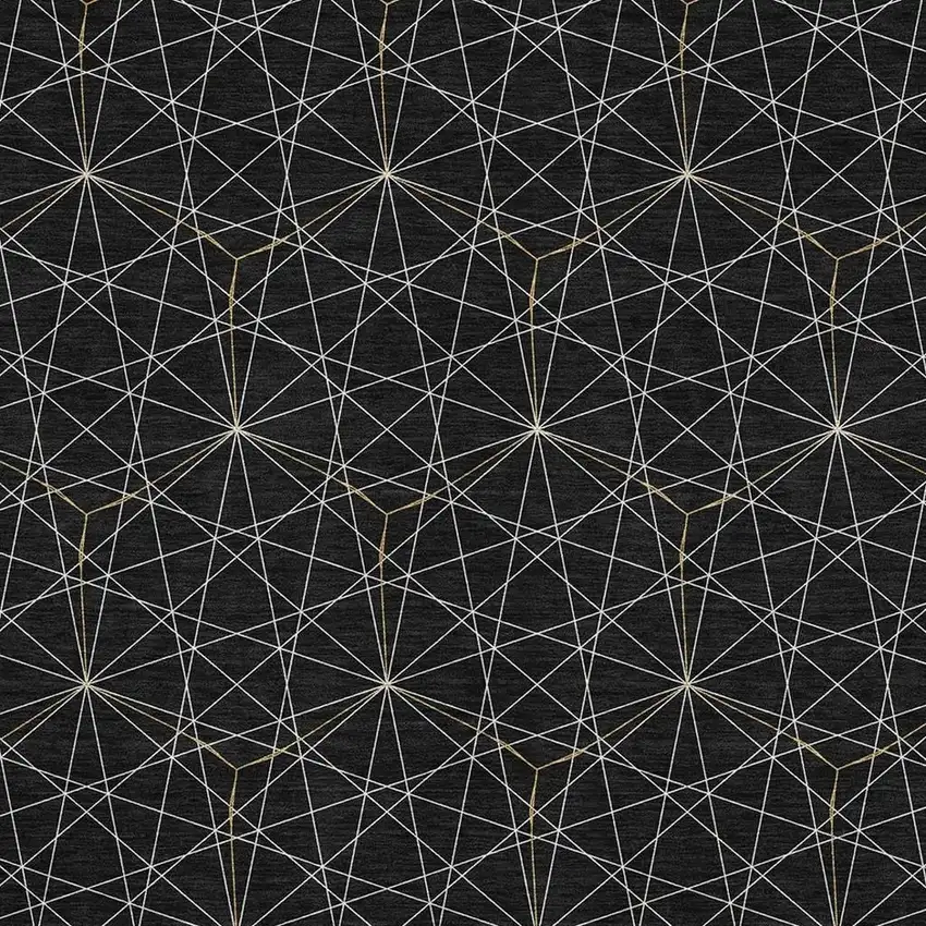 Black And Ivory Geometric Washable Area Rug With UV Protection Photo 3