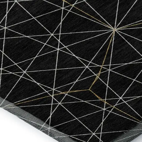 Black And Ivory Geometric Washable Area Rug With UV Protection Photo 2