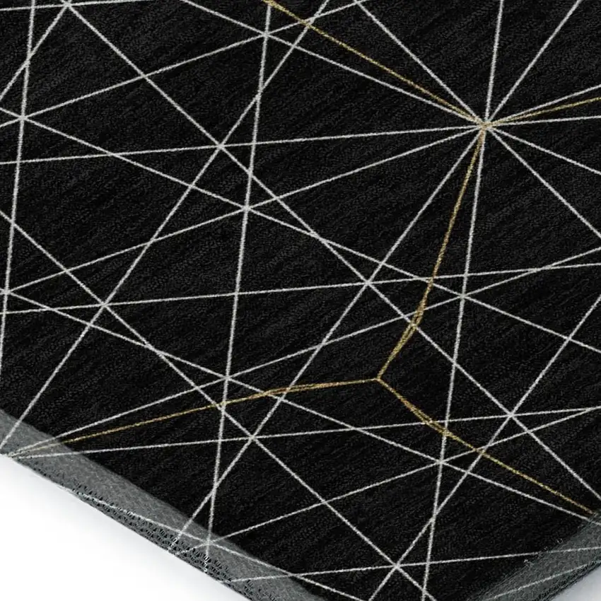 Black And Ivory Geometric Washable Area Rug With UV Protection Photo 2