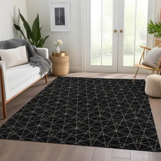 Black And Ivory Geometric Washable Area Rug With UV Protection Photo 5