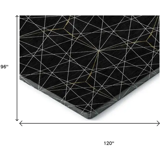 Black And Ivory Geometric Washable Area Rug With UV Protection Photo 8
