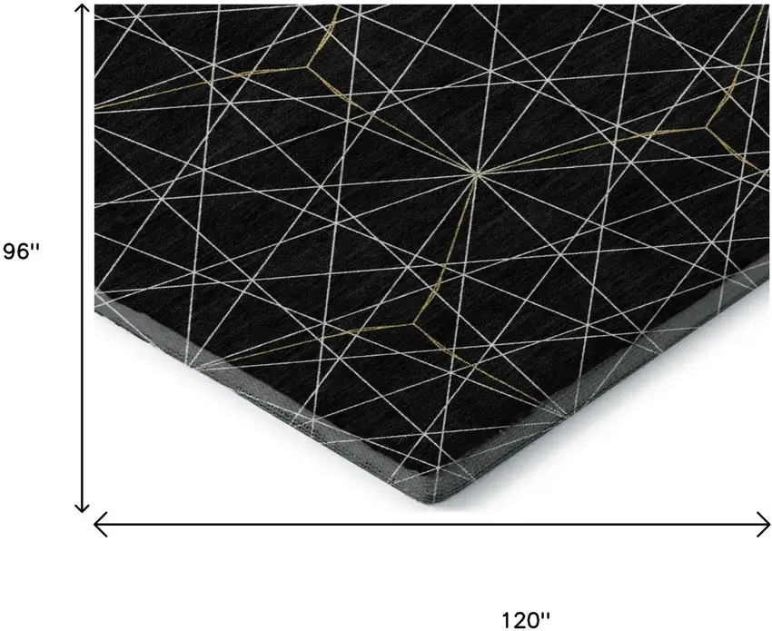 Black And Ivory Geometric Washable Area Rug With UV Protection Photo 8