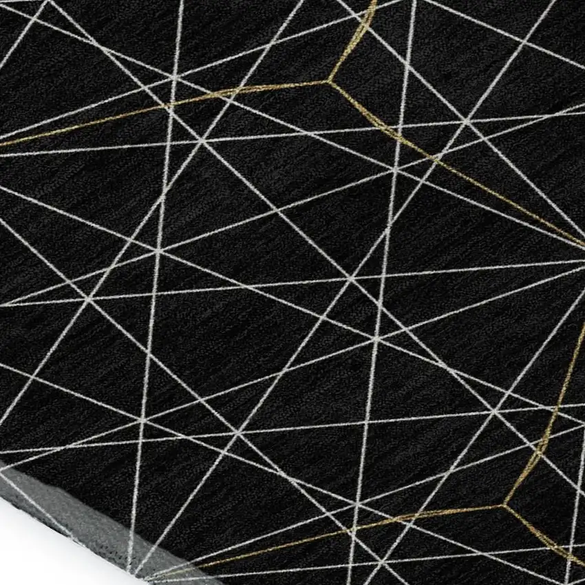 Black And Ivory Geometric Washable Area Rug With UV Protection Photo 2