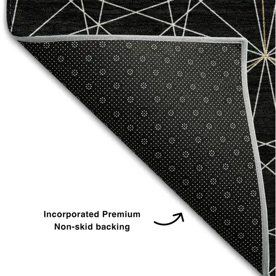 Black And Ivory Geometric Washable Area Rug With UV Protection Photo 7