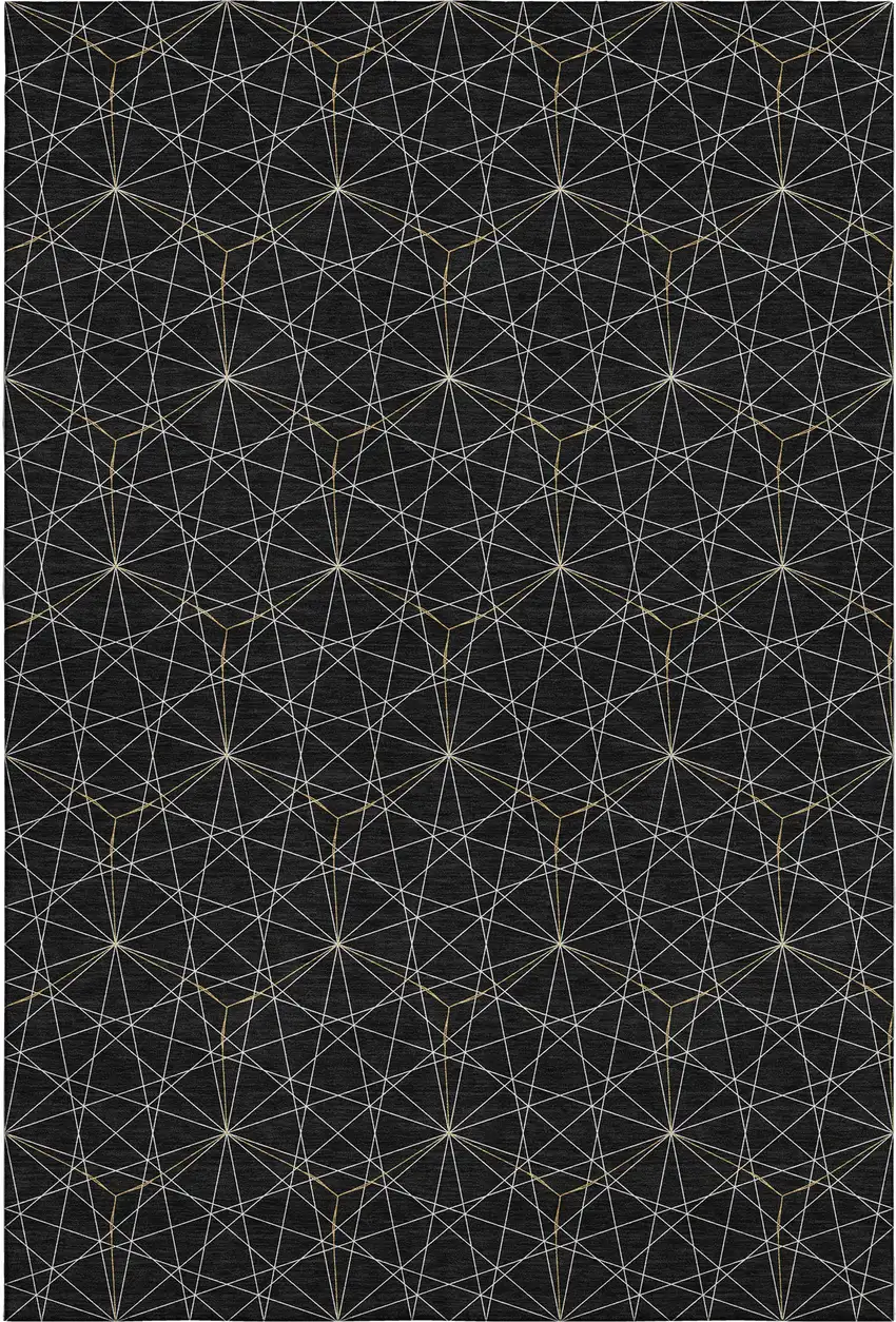 Black And Ivory Geometric Washable Area Rug With UV Protection Photo 6