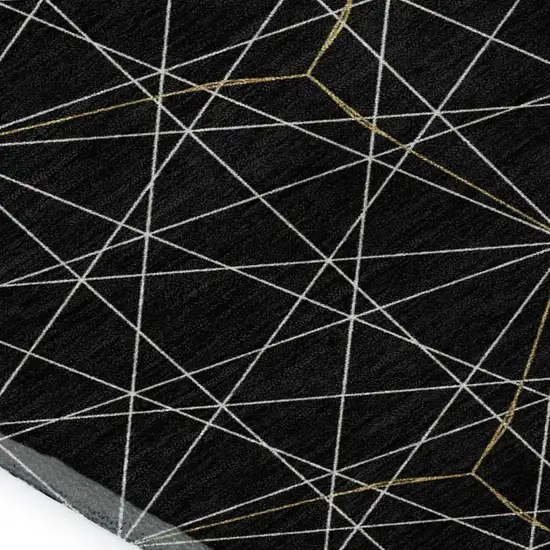 Black And Ivory Geometric Washable Area Rug With UV Protection Photo 2