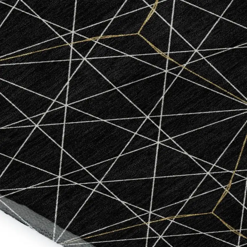 Black And Ivory Geometric Washable Area Rug With UV Protection Photo 2