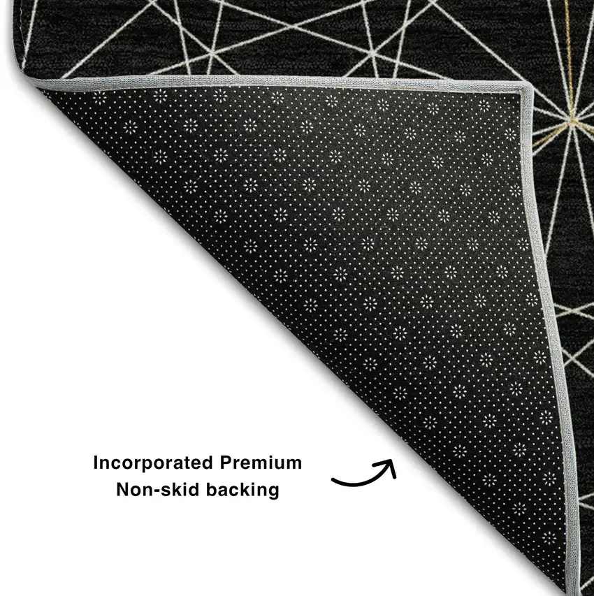 Black And Ivory Geometric Washable Area Rug With UV Protection Photo 7