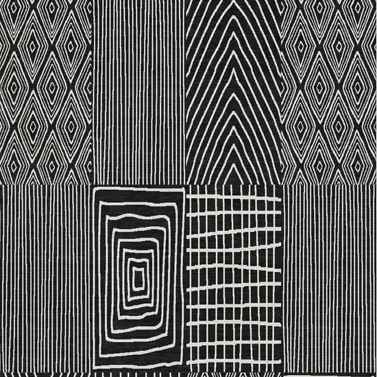 Black And Ivory Geometric Washable Area Rug With UV Protection Photo 4