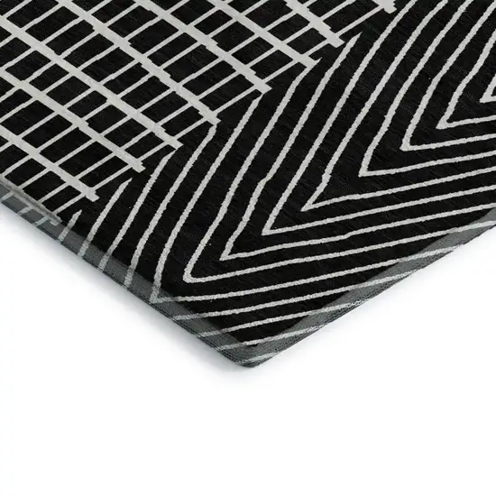 Black And Ivory Geometric Washable Area Rug With UV Protection Photo 2
