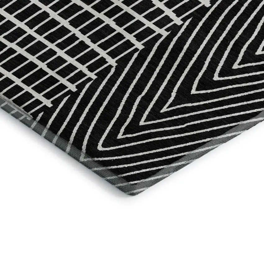 Black And Ivory Geometric Washable Area Rug With UV Protection Photo 2