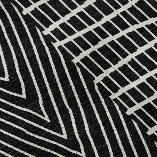 Black And Ivory Geometric Washable Area Rug With UV Protection Photo 8