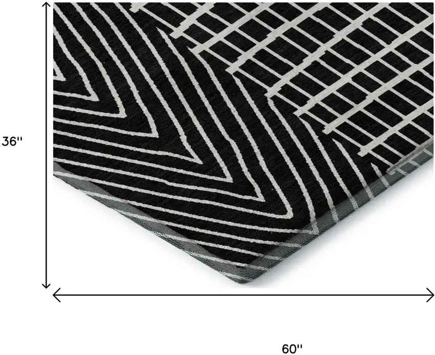 Black And Ivory Geometric Washable Area Rug With UV Protection Photo 9