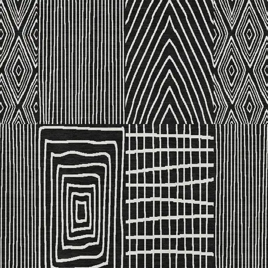 Black And Ivory Geometric Washable Area Rug With UV Protection Photo 3