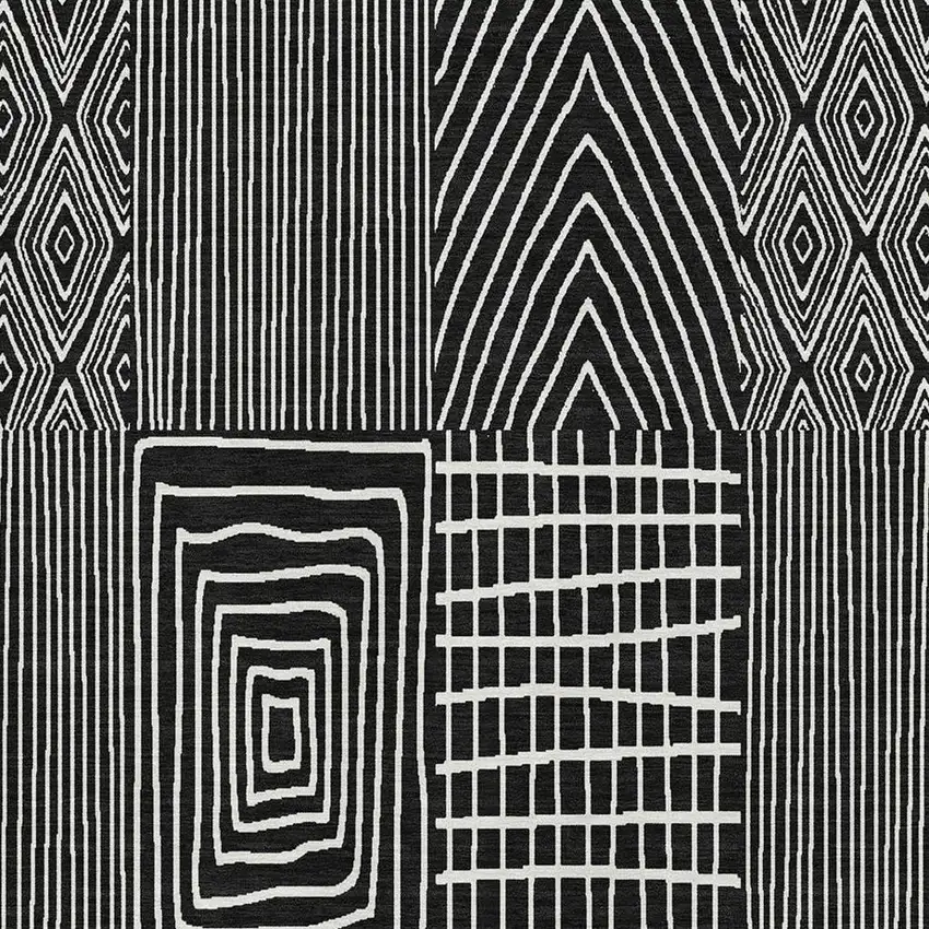 Black And Ivory Geometric Washable Area Rug With UV Protection Photo 3