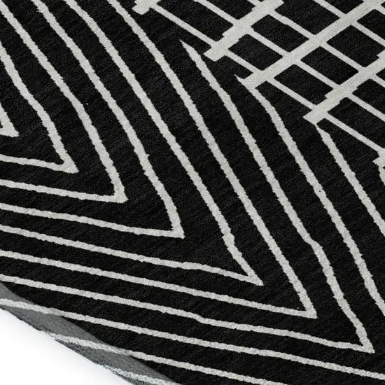 Black And Ivory Geometric Washable Area Rug With UV Protection Photo 3