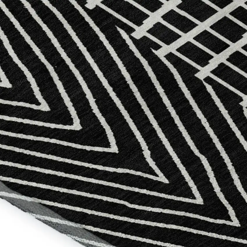 Black And Ivory Geometric Washable Area Rug With UV Protection Photo 3