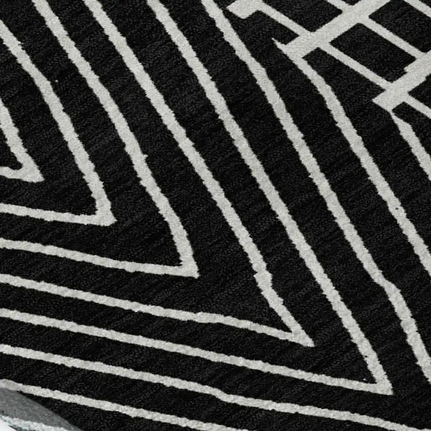Black And Ivory Geometric Washable Area Rug With UV Protection Photo 2
