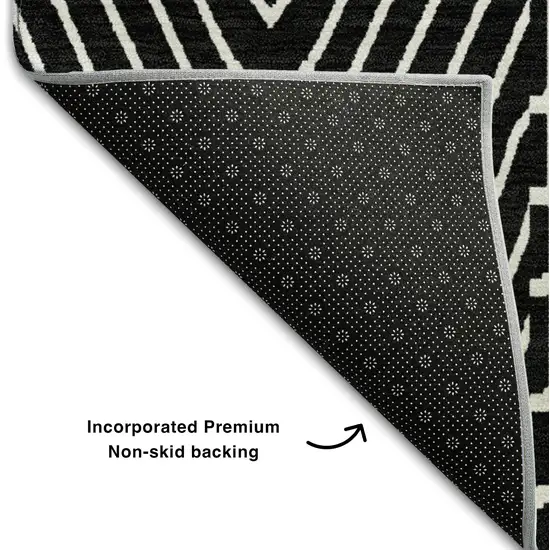 Black And Ivory Geometric Washable Area Rug With UV Protection Photo 7