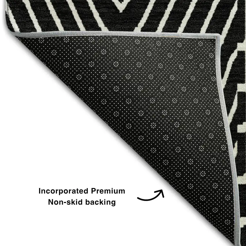 Black And Ivory Geometric Washable Area Rug With UV Protection Photo 7