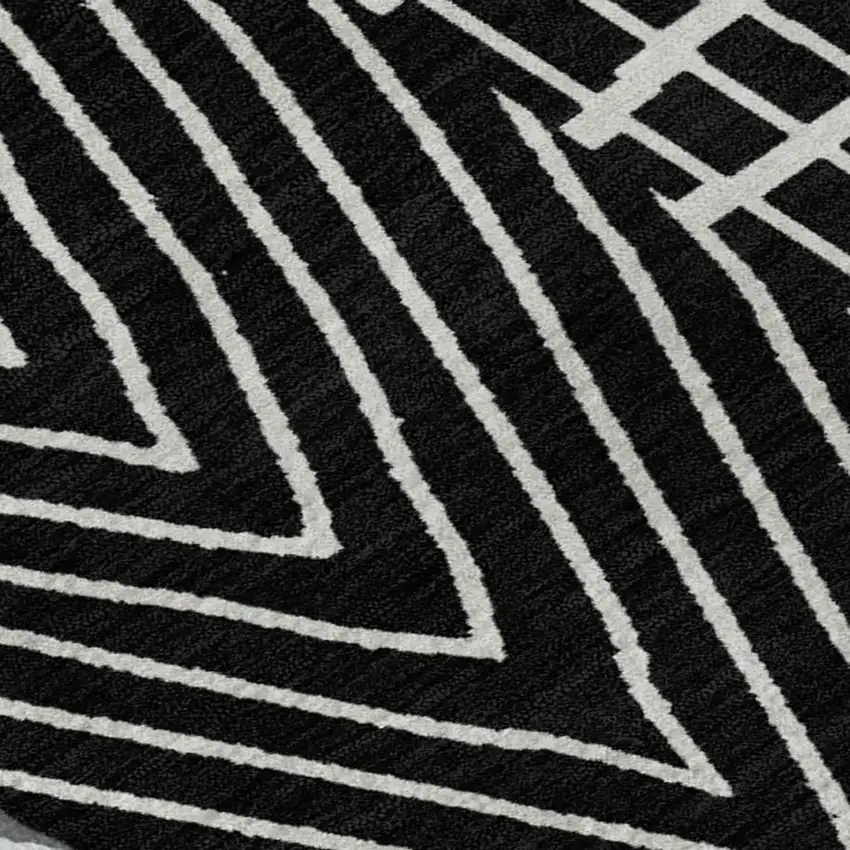 Black And Ivory Geometric Washable Area Rug With UV Protection Photo 2