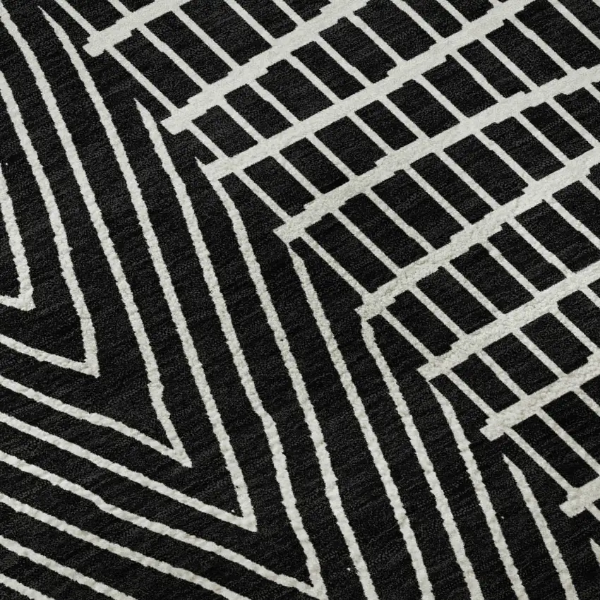Black And Ivory Geometric Washable Area Rug With UV Protection Photo 9