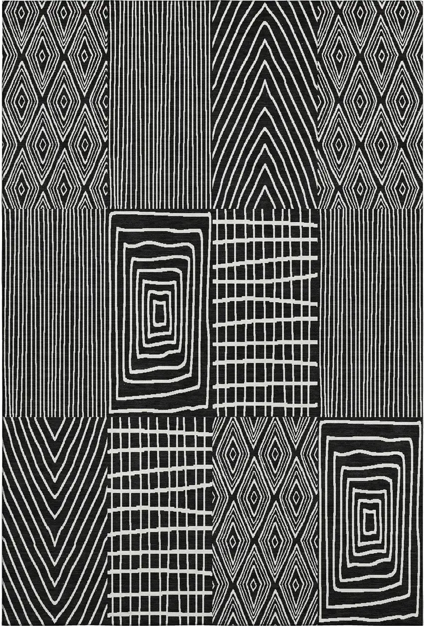 Black And Ivory Geometric Washable Area Rug With UV Protection Photo 5