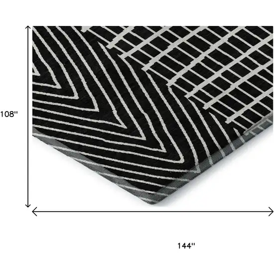 Black And Ivory Geometric Washable Area Rug With UV Protection Photo 9