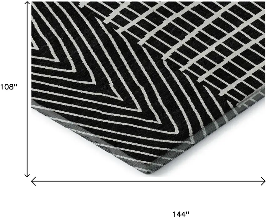 Black And Ivory Geometric Washable Area Rug With UV Protection Photo 9