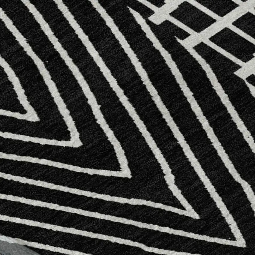Black And Ivory Geometric Washable Area Rug With UV Protection Photo 2