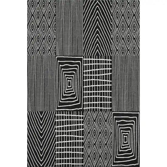 Black And Ivory Geometric Washable Area Rug With UV Protection Photo 6