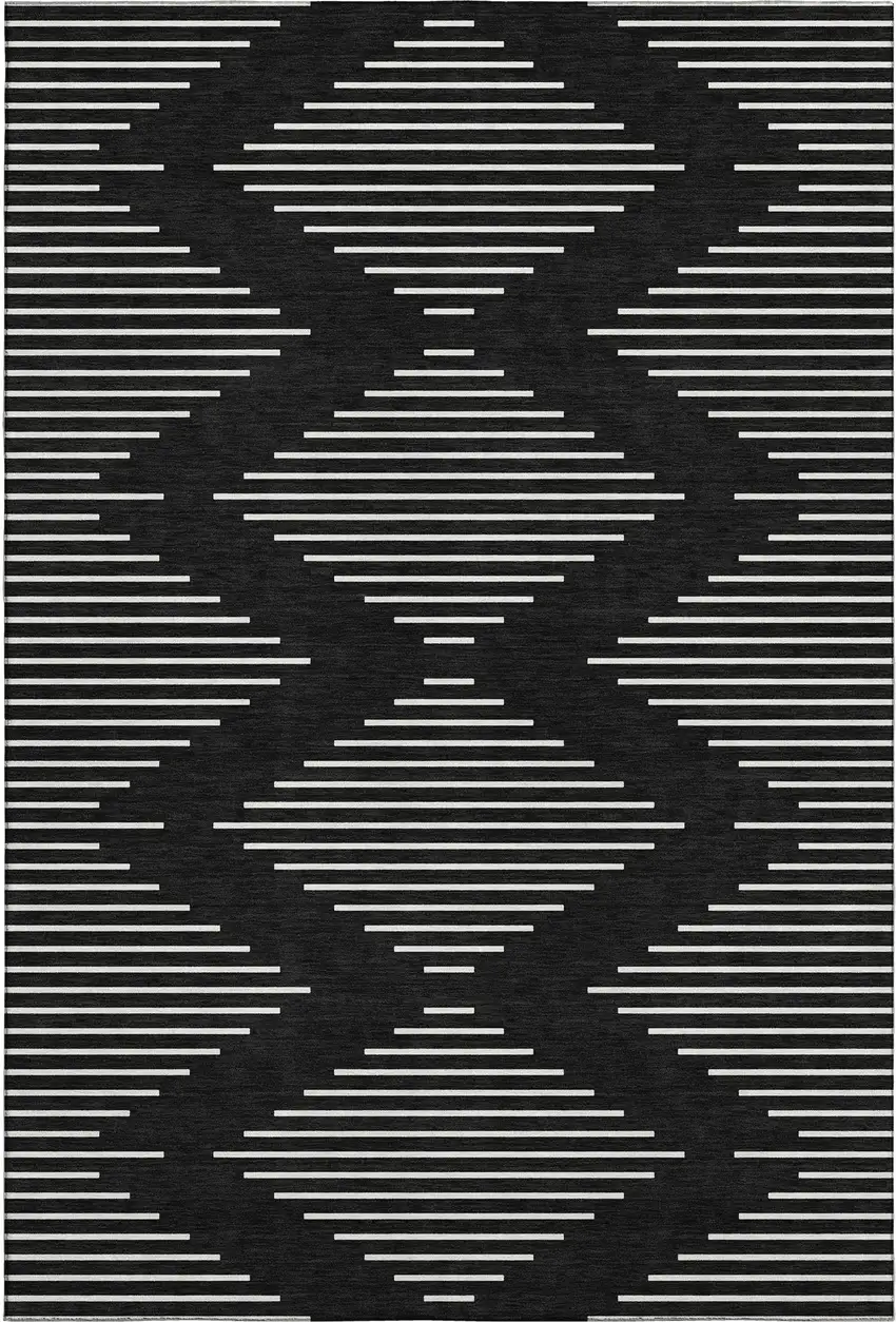 Black And Ivory Geometric Washable Area Rug With UV Protection Photo 1