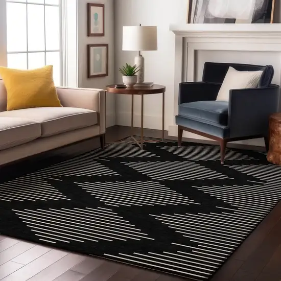 Black And Ivory Geometric Washable Area Rug With UV Protection Photo 4