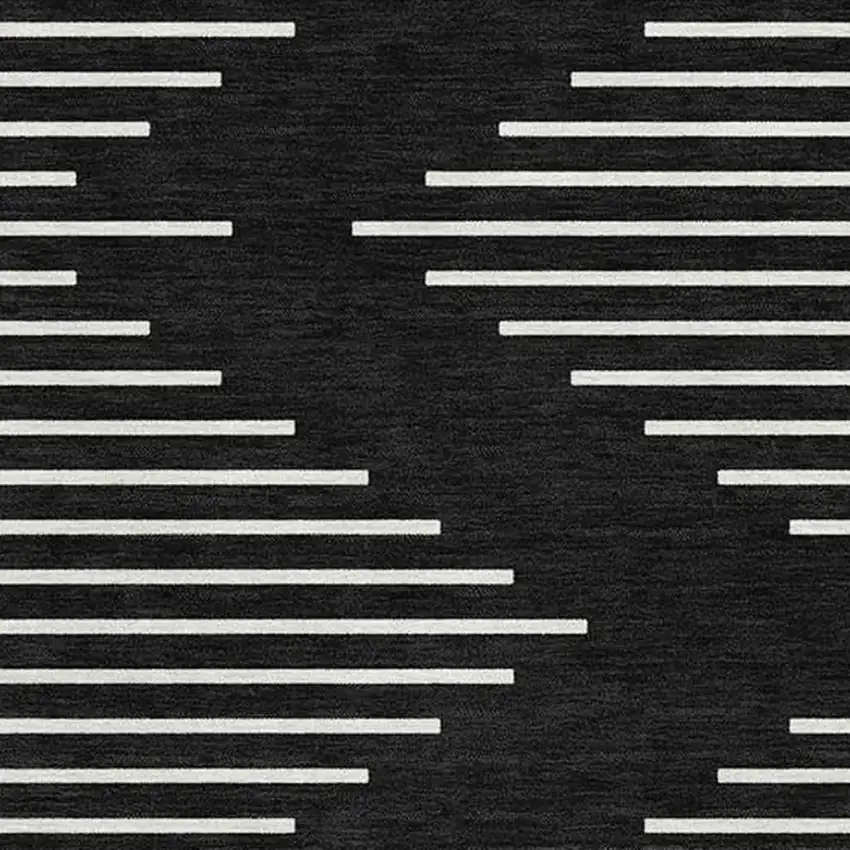 Black And Ivory Geometric Washable Area Rug With UV Protection Photo 2