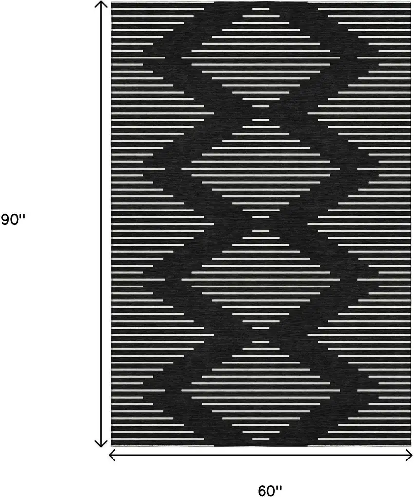 Black And Ivory Geometric Washable Area Rug With UV Protection Photo 7