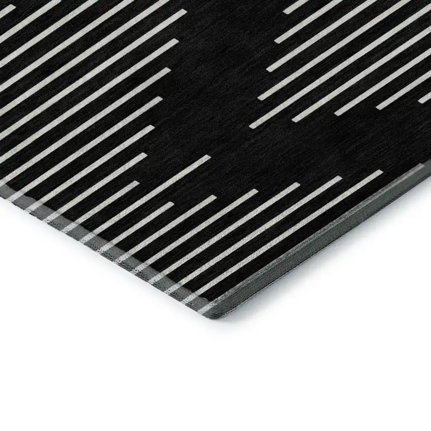 Black And Ivory Geometric Washable Area Rug With UV Protection Photo 7