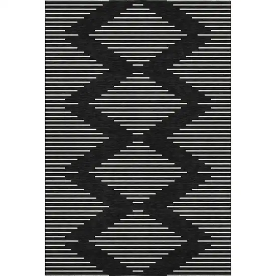 Black And Ivory Geometric Washable Area Rug With UV Protection Photo 1
