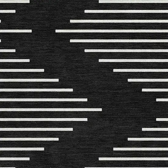 Black And Ivory Geometric Washable Area Rug With UV Protection Photo 2