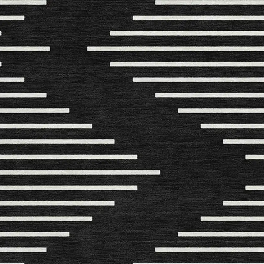 Black And Ivory Geometric Washable Area Rug With UV Protection Photo 2