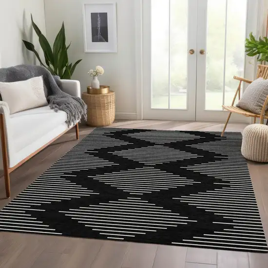 Black And Ivory Geometric Washable Area Rug With UV Protection Photo 5