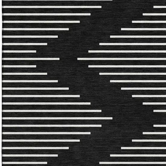 Black And Ivory Geometric Washable Area Rug With UV Protection Photo 3