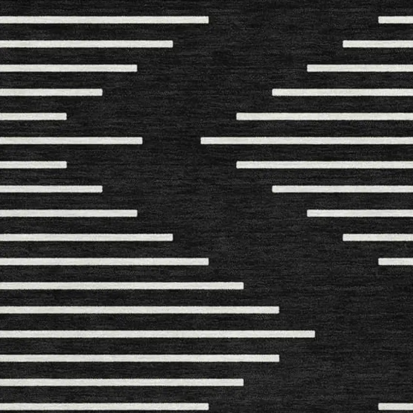 Black And Ivory Geometric Washable Area Rug With UV Protection Photo 2