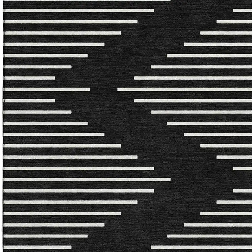 Black And Ivory Geometric Washable Area Rug With UV Protection Photo 3