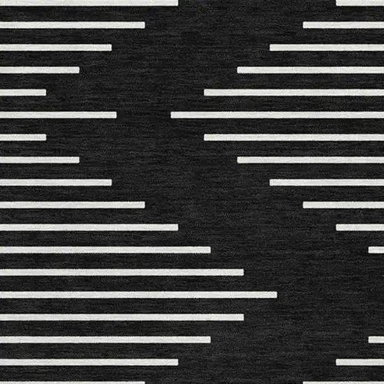Black And Ivory Geometric Washable Area Rug With UV Protection Photo 2