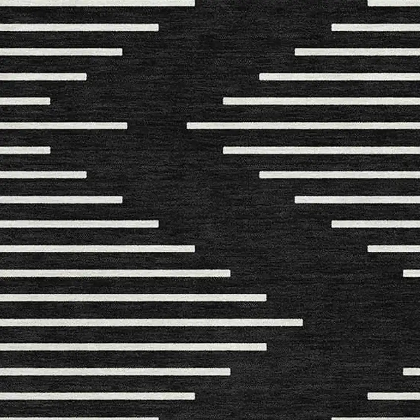 Black And Ivory Geometric Washable Area Rug With UV Protection Photo 2