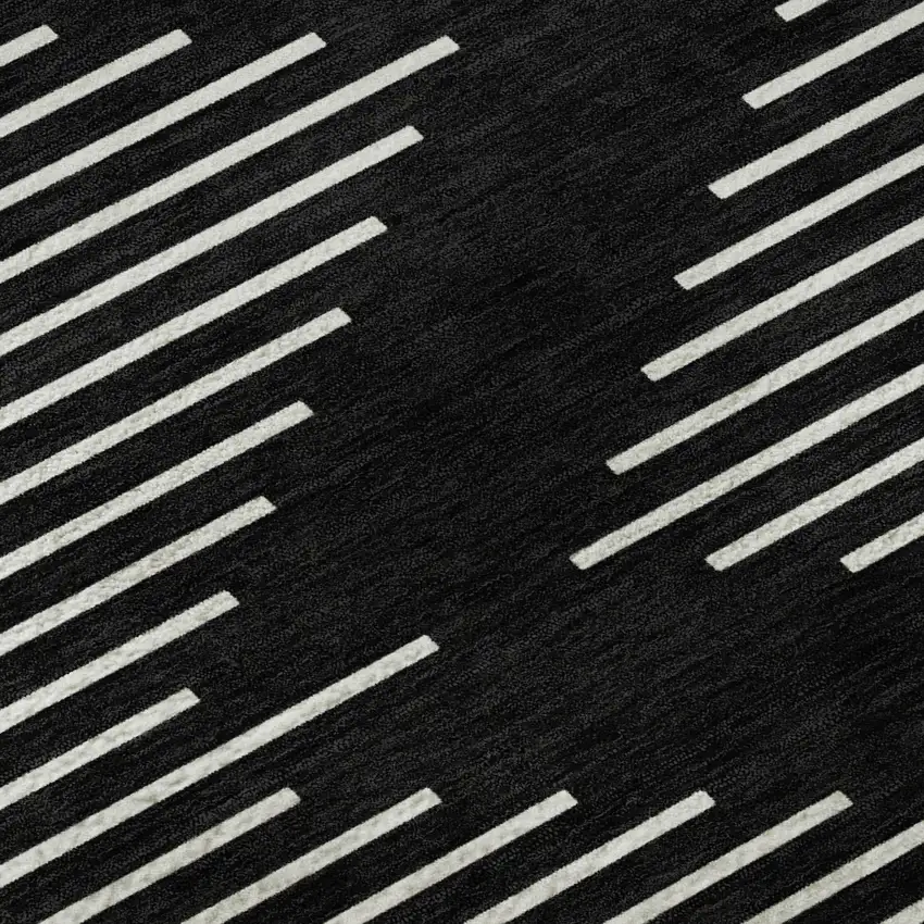 Black And Ivory Geometric Washable Area Rug With UV Protection Photo 9