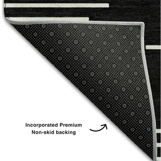 Black And Ivory Geometric Washable Area Rug With UV Protection Photo 6