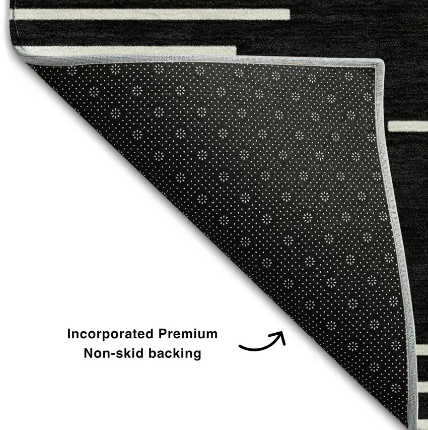 Black And Ivory Geometric Washable Area Rug With UV Protection Photo 6