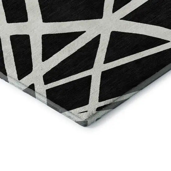 Black And Ivory Geometric Washable Area Rug With UV Protection Photo 7
