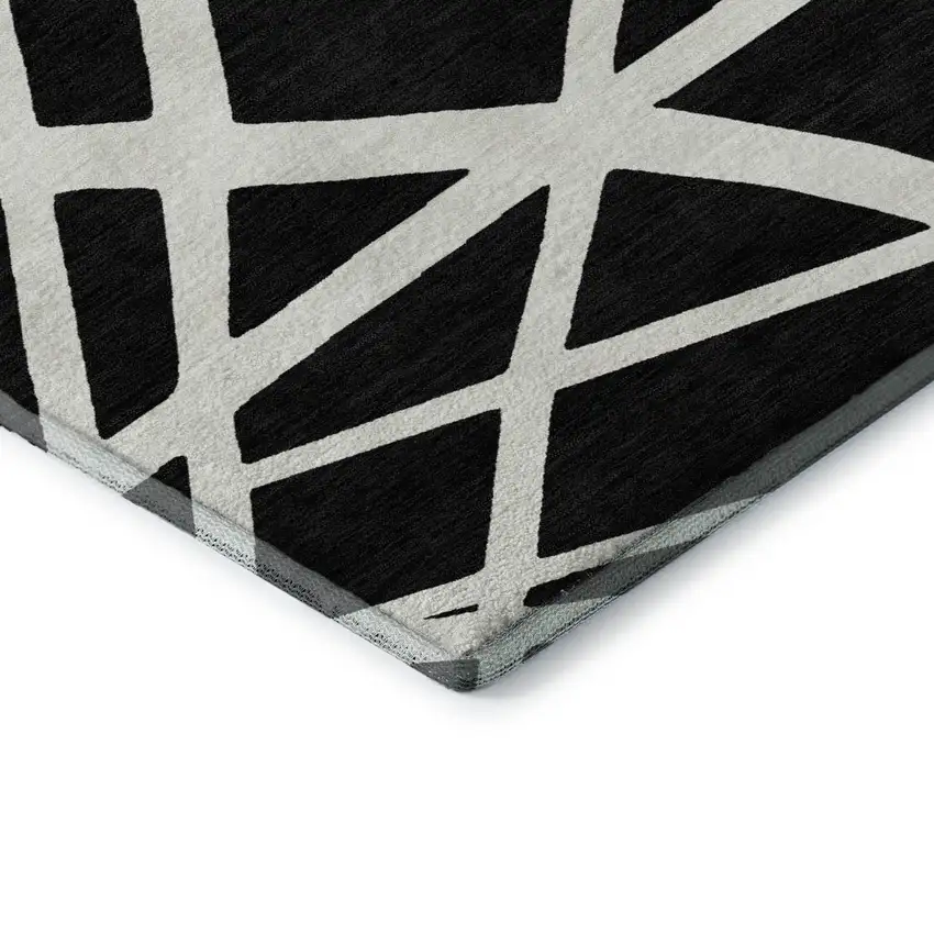 Black And Ivory Geometric Washable Area Rug With UV Protection Photo 7